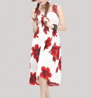 Hibiscus White Women's Short Elastic Tank Dress