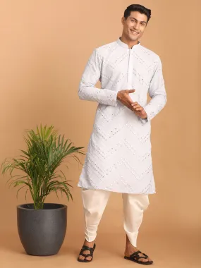 Jashvi Men's Aqua Blue Mirror Kurta Dhoti Set
