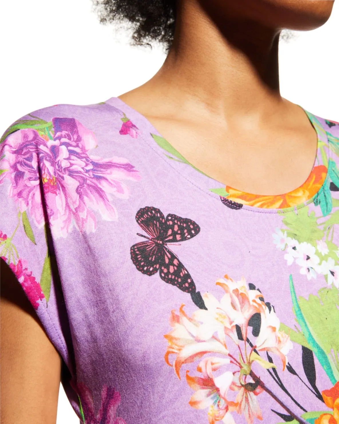 Johnny Was Goza Floral Cap Sleeve Sleep Dress Flower Butterfly Home Pink Large NEW