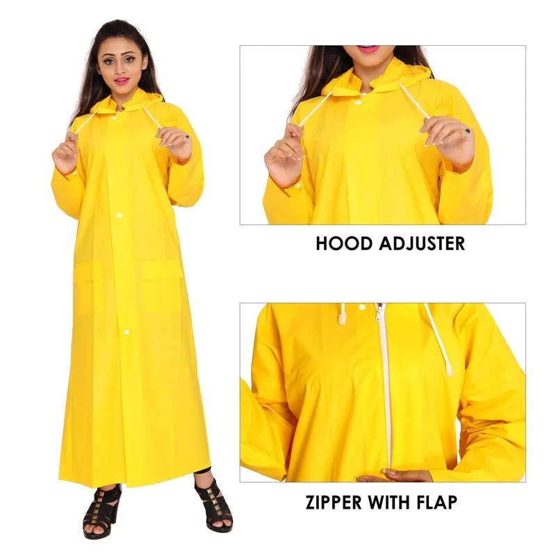 Long PVC Raincoat with Adjustable Hood | Comes with Storage Bag | Size: XL | Yellow