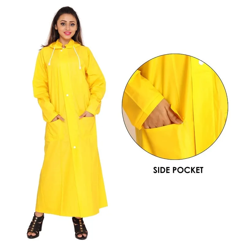 Long PVC Raincoat with Adjustable Hood | Comes with Storage Bag | Size: XL | Yellow