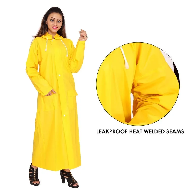 Long PVC Raincoat with Adjustable Hood | Comes with Storage Bag | Size: XL | Yellow