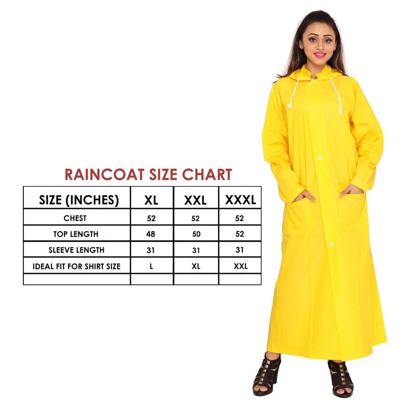 Long PVC Raincoat with Adjustable Hood | Comes with Storage Bag | Size: XL | Yellow