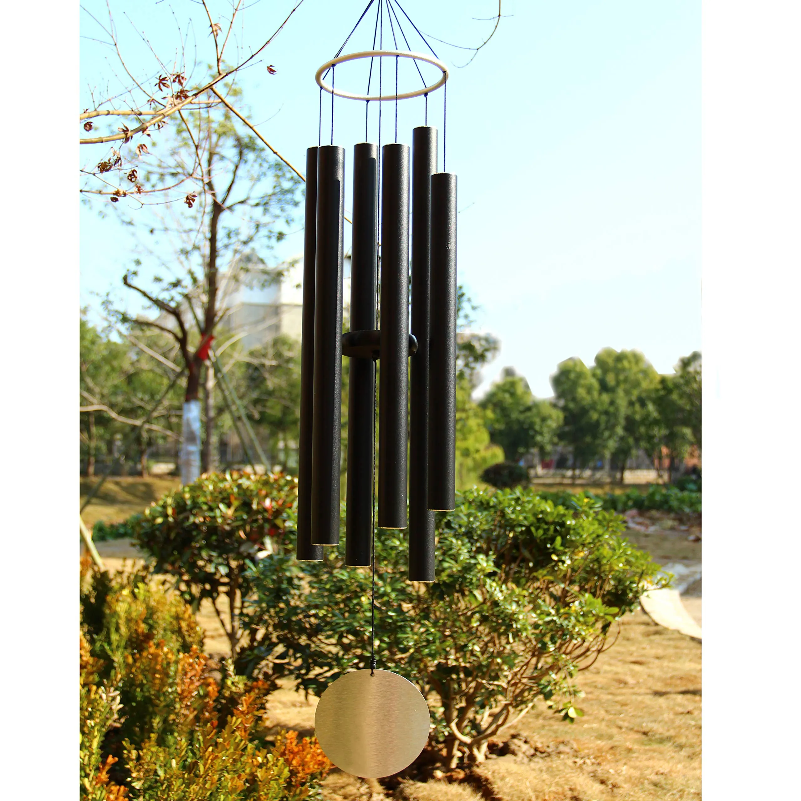 Loving Basso Metal Wind Chimes Outdoor Large Deep Tone,45In Large Outdoor Chimes Deep Tone Tuned Relaxing Melody,Sympathy Deep Sound Windchimes With A Card For Mother Father Family,Matte Black