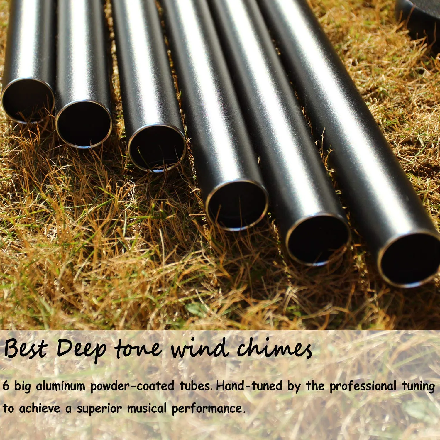 Loving Basso Metal Wind Chimes Outdoor Large Deep Tone,45In Large Outdoor Chimes Deep Tone Tuned Relaxing Melody,Sympathy Deep Sound Windchimes With A Card For Mother Father Family,Matte Black