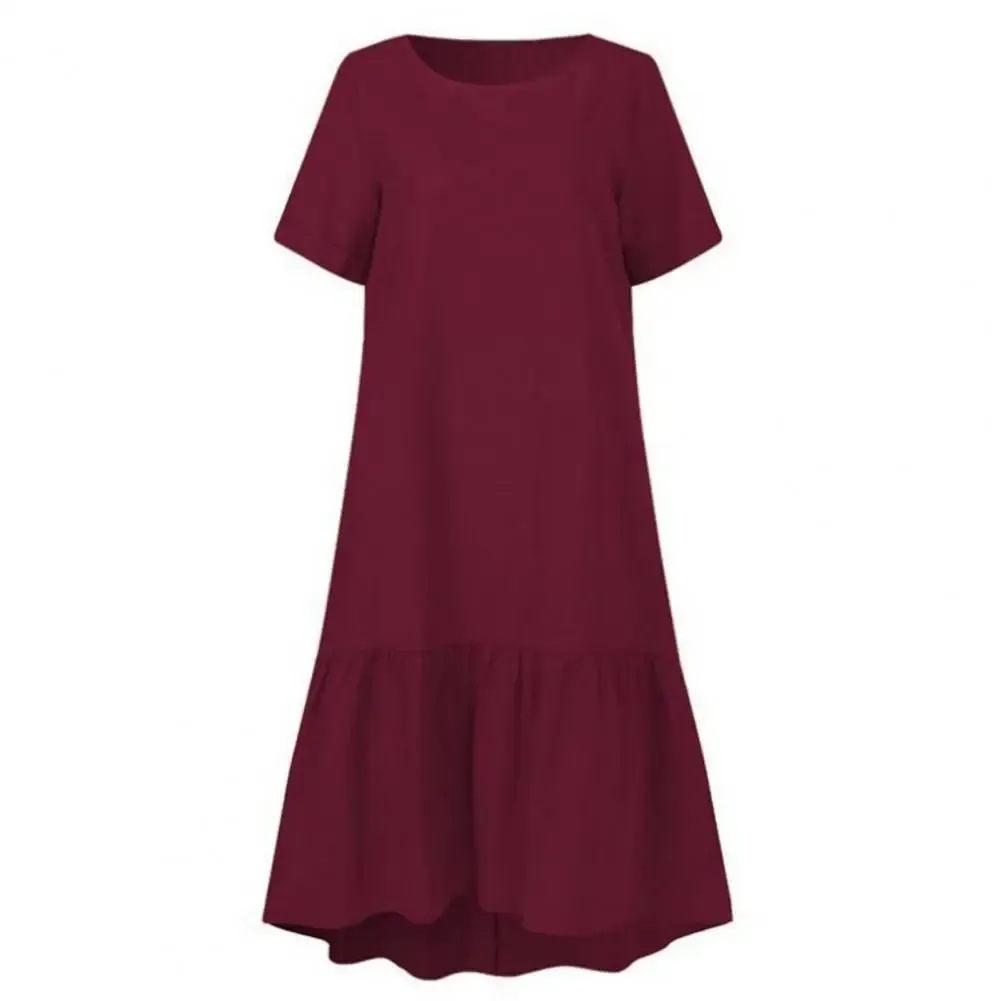 LVSANW A-line Dress Elegant Ruffle Hem Midi Dress for Women A-line Knee Length Summer Dress with Short Sleeves Patchwork Detail Women