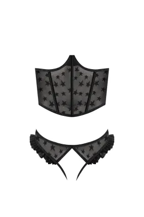 Magic Silk Love Star Cupless Bustier & Open Crotch Panty Set Black