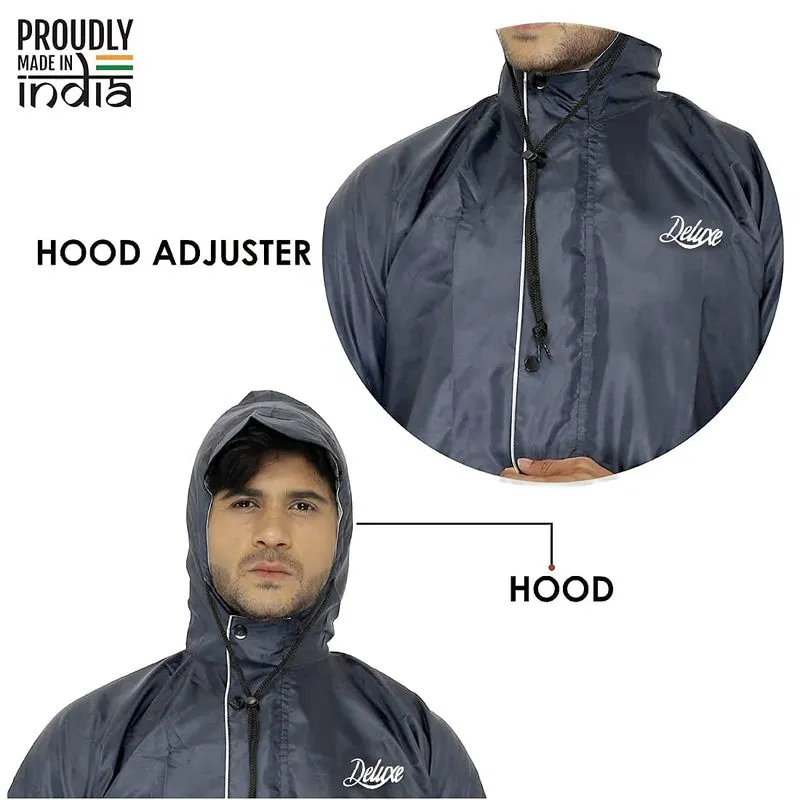 Men Rain Coat - Deluxe Waterproof, Reversible & Reflective | Hooded | XXL | Deluxe Grey