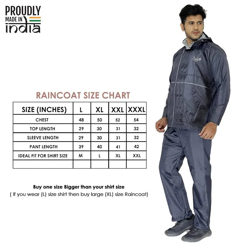 Men Rain Coat - Deluxe Waterproof, Reversible & Reflective | Hooded | XXL | Deluxe Grey