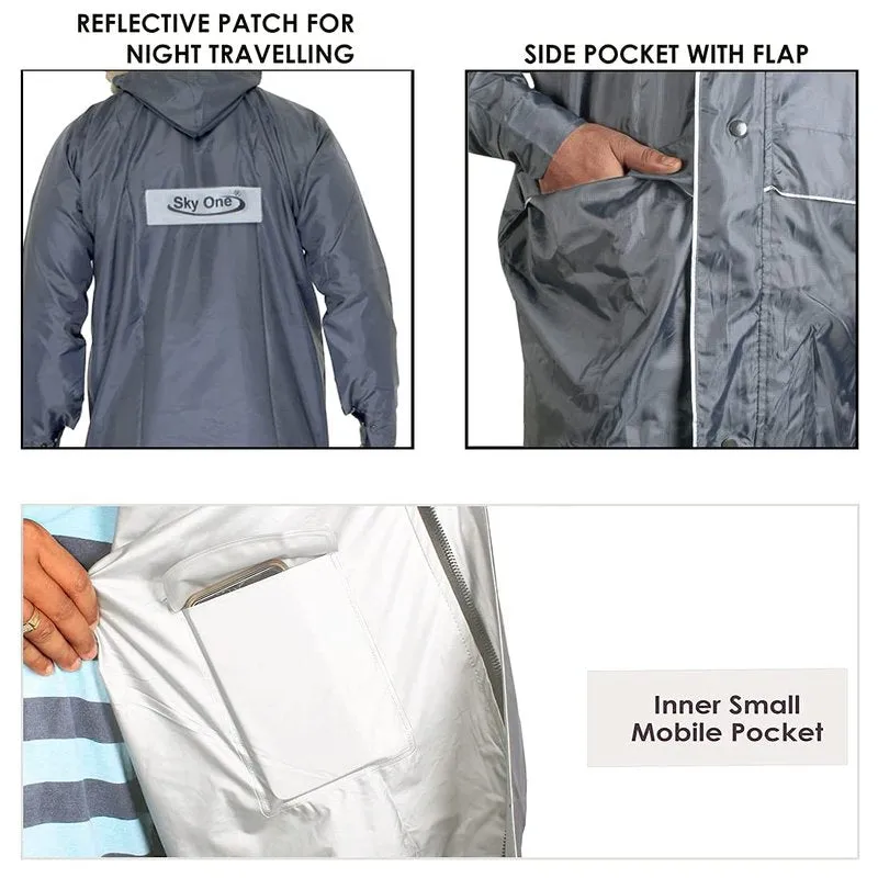 Men Rain Coat - Deluxe Waterproof, Reversible & Reflective | Hooded | XXL | Deluxe Grey