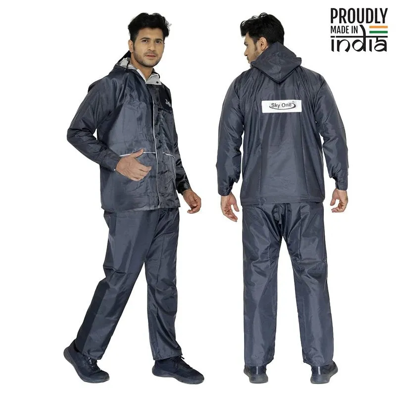 Men Rain Coat - Deluxe Waterproof, Reversible & Reflective | Hooded | XXL | Deluxe Grey