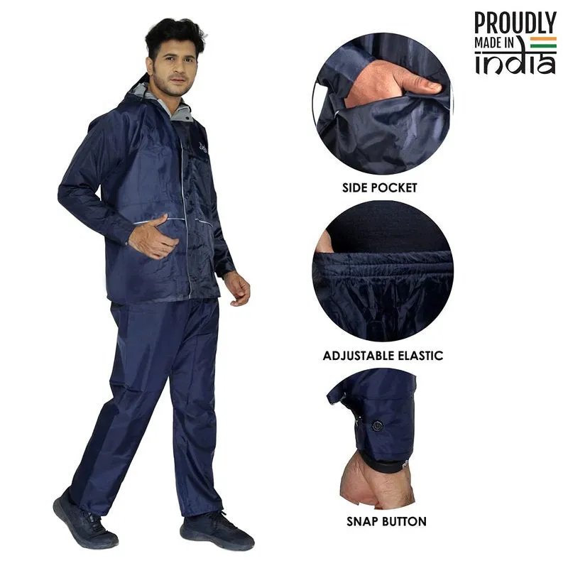 Men Rain Coat - Deluxe Waterproof, Reversible & Reflective | Hooded | XXL | Deluxe Grey