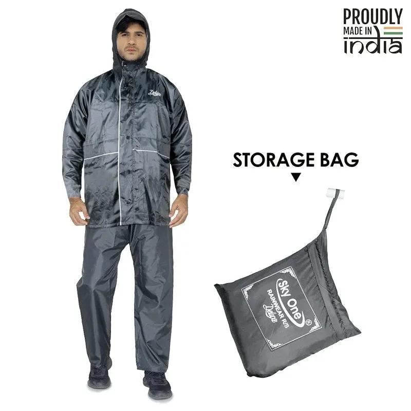 Men Rain Coat - Deluxe Waterproof, Reversible & Reflective | Hooded | XXL | Deluxe Grey