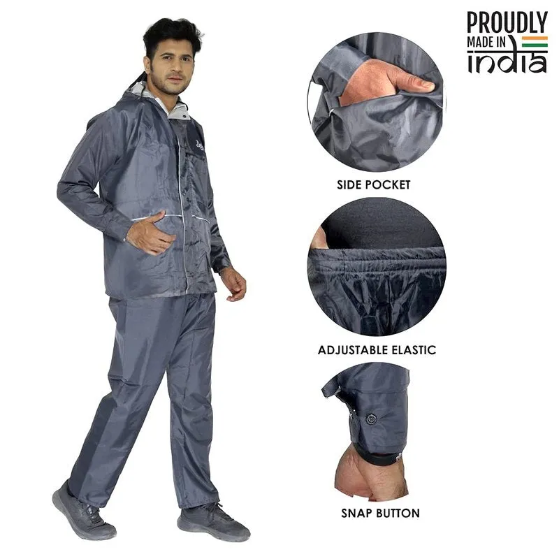 Men Rain Coat - Deluxe Waterproof, Reversible & Reflective | Hooded | XXL | Deluxe Grey