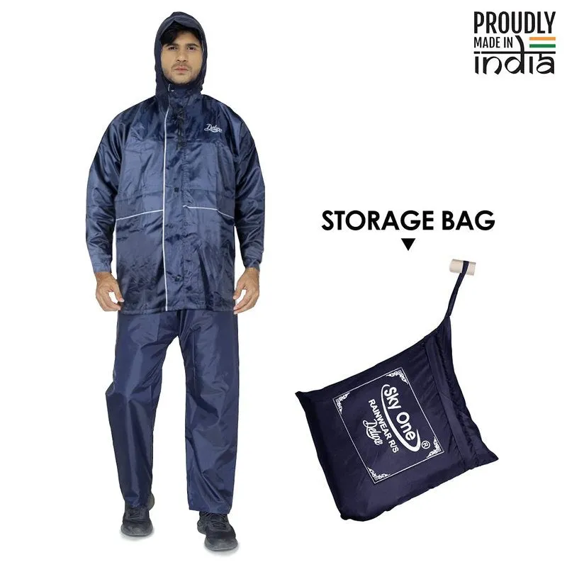 Men Rain Coat - Deluxe Waterproof, Reversible & Reflective | Hooded | XXL | Deluxe Grey