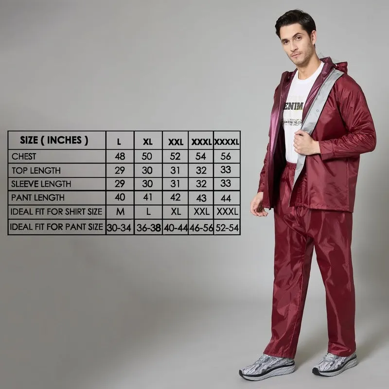 Men Rain Coat - Waterproof, Adjustable Hood, Reflective Details | with Storage Bag | XL | Maroon