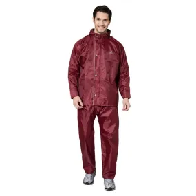 Men Rain Coat - Waterproof, Adjustable Hood, Reflective Details | with Storage Bag | XL | Maroon