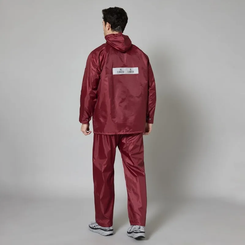 Men Rain Coat - Waterproof, Adjustable Hood, Reflective Details | with Storage Bag | XL | Maroon