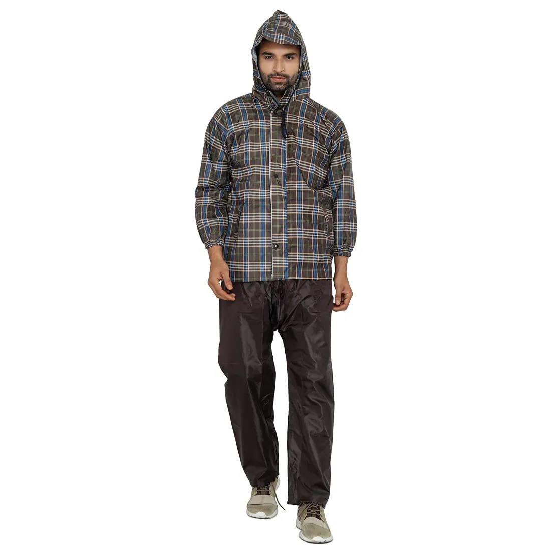 Men Rain Coat - Waterproof, Reversible, Reflective | Set of Top & Bottom | XX-Large | Pioneer Brown