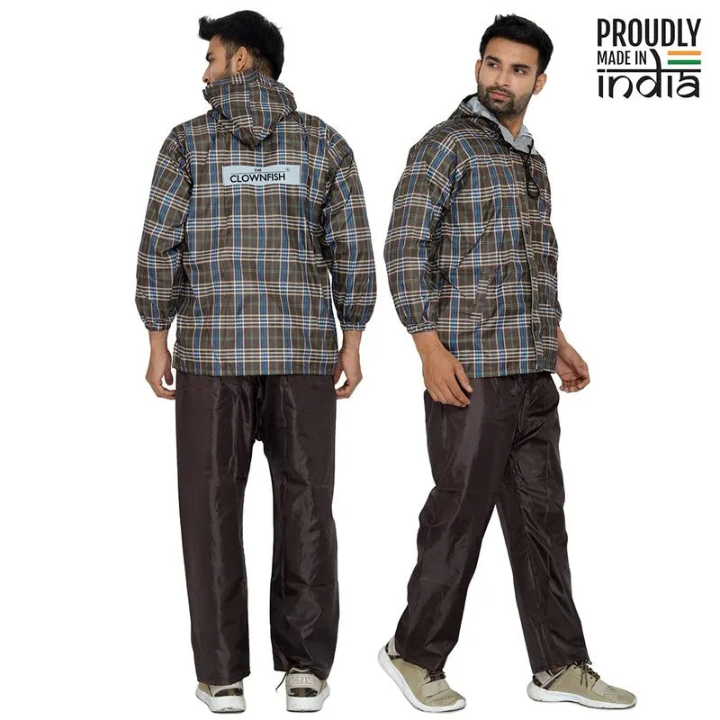 Men Rain Coat - Waterproof, Reversible, Reflective | Set of Top & Bottom | XX-Large | Pioneer Brown