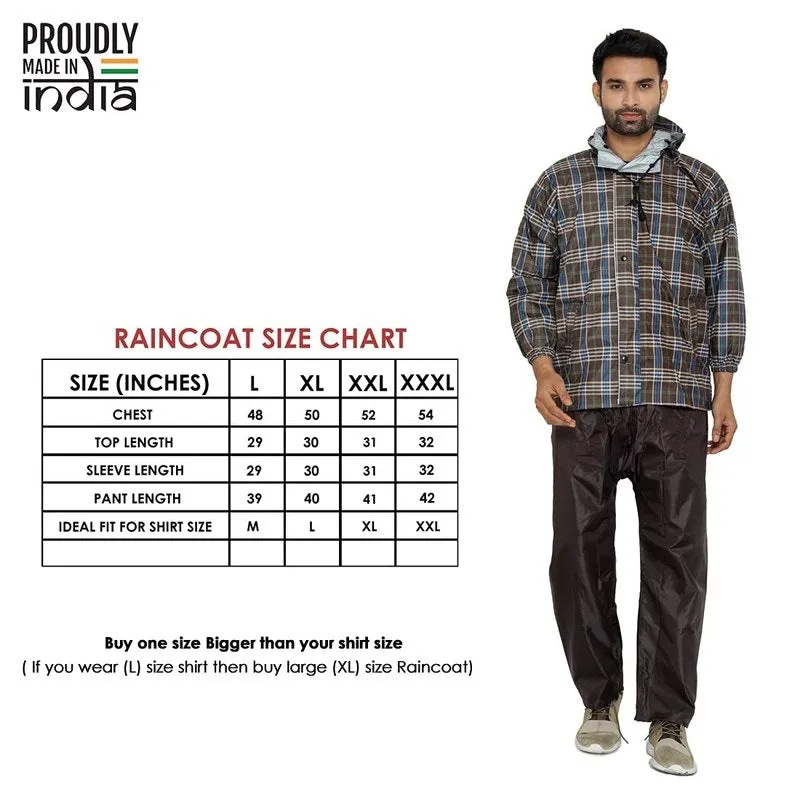 Men Rain Coat - Waterproof, Reversible, Reflective | Set of Top & Bottom | XX-Large | Pioneer Brown