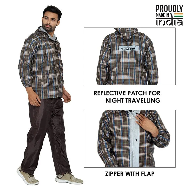 Men Rain Coat - Waterproof, Reversible, Reflective | Set of Top & Bottom | XX-Large | Pioneer Brown