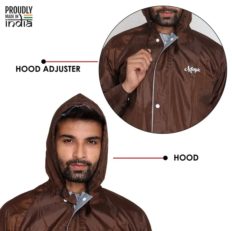 Men Rainwear – Waterproof Reversible Rain Coat with Pants | Includes Storage Bag | XL | Brown