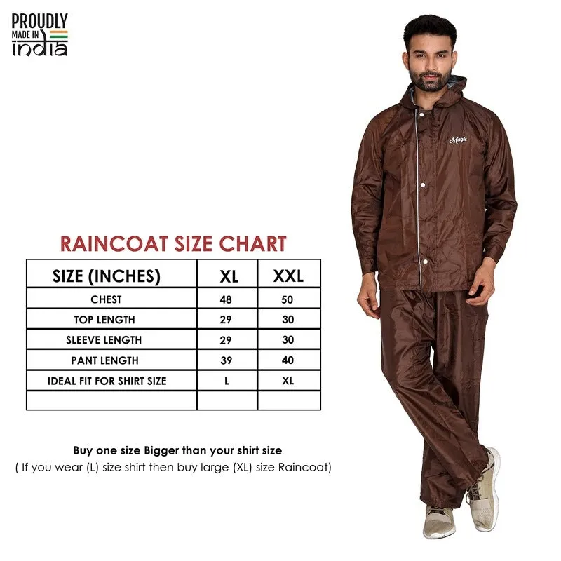 Men Rainwear – Waterproof Reversible Rain Coat with Pants | Includes Storage Bag | XL | Brown
