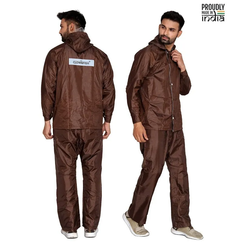Men Rainwear – Waterproof Reversible Rain Coat with Pants | Includes Storage Bag | XL | Brown