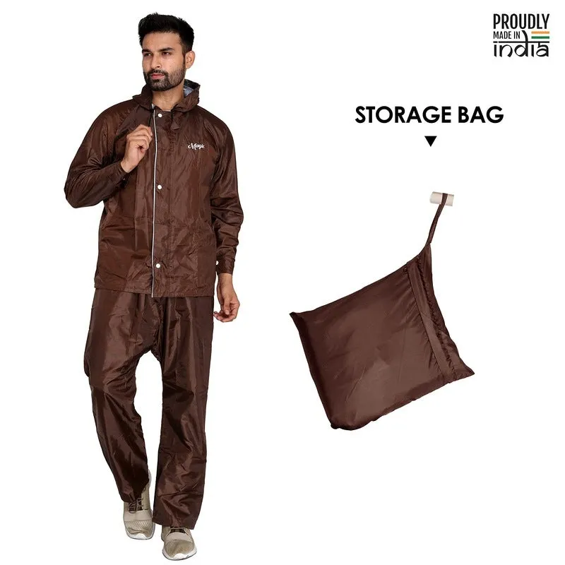 Men Rainwear – Waterproof Reversible Rain Coat with Pants | Includes Storage Bag | XL | Brown