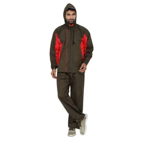 Men Rainwear - Waterproof Reversible Raincoat with Reflector | Set of Top and Bottom | XL | Mehendi
