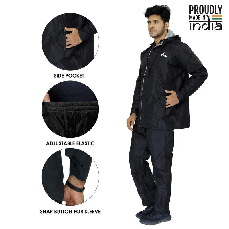 Men's Raincoat - Waterproof & Reversible | Adjustable Hood | XL | Black
