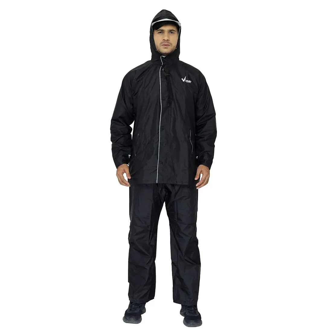 Men's Raincoat - Waterproof & Reversible | Adjustable Hood | XL | Black