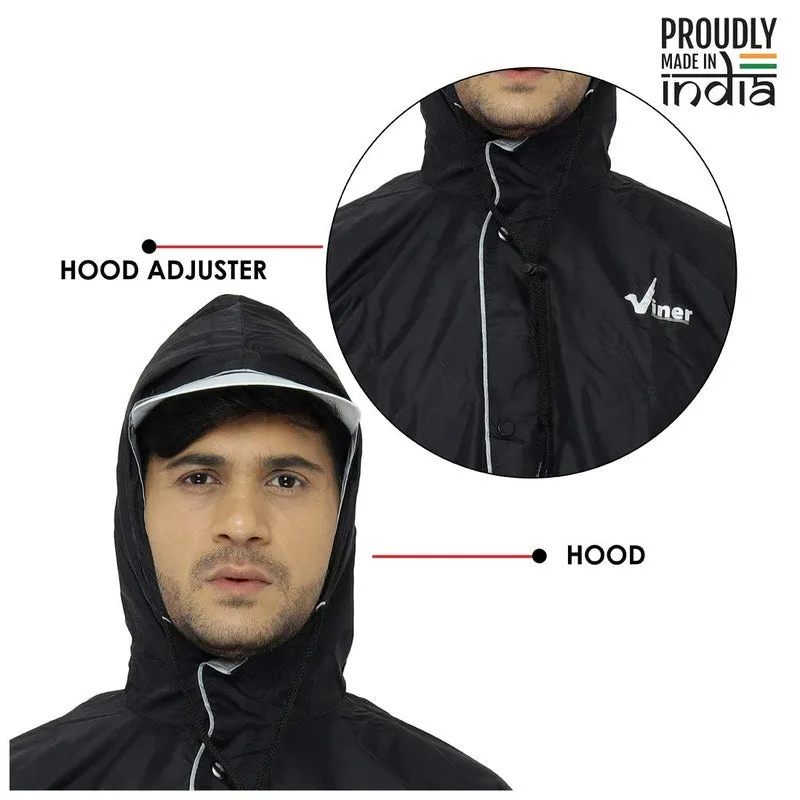 Men's Raincoat - Waterproof & Reversible | Adjustable Hood | XL | Black