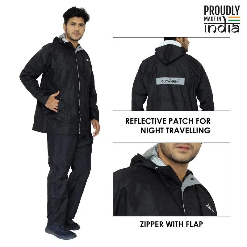 Men's Raincoat - Waterproof & Reversible | Adjustable Hood | XL | Black