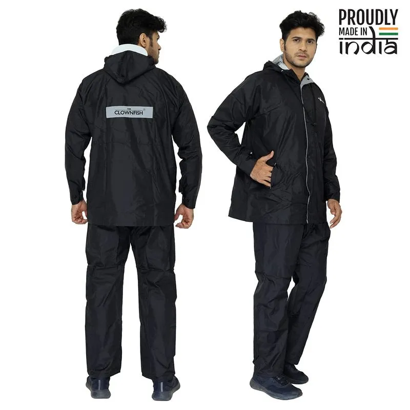 Men's Raincoat - Waterproof & Reversible | Adjustable Hood | XL | Black