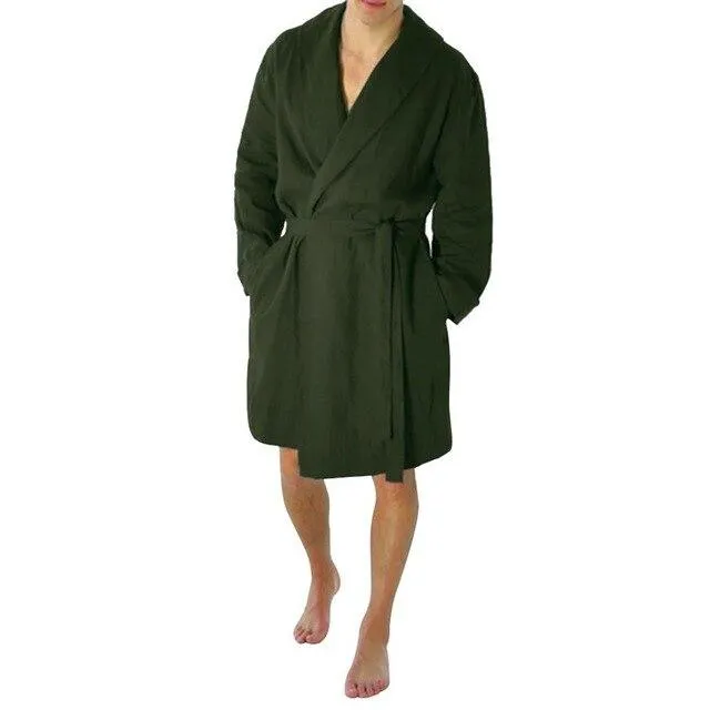 Men's Robe Casual Men's Bathrobe Cotton Linen Pure Color Sleepwear Long Bath Robe Home Nightgown Pajamas Kimono Men pyjama homme