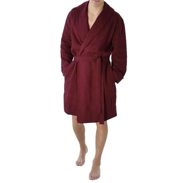 Men's Robe Casual Men's Bathrobe Cotton Linen Pure Color Sleepwear Long Bath Robe Home Nightgown Pajamas Kimono Men pyjama homme