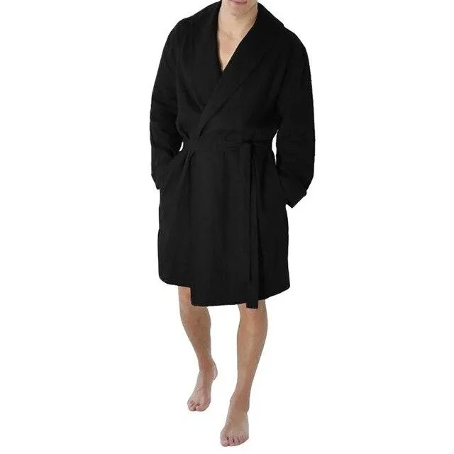 Men's Robe Casual Men's Bathrobe Cotton Linen Pure Color Sleepwear Long Bath Robe Home Nightgown Pajamas Kimono Men pyjama homme