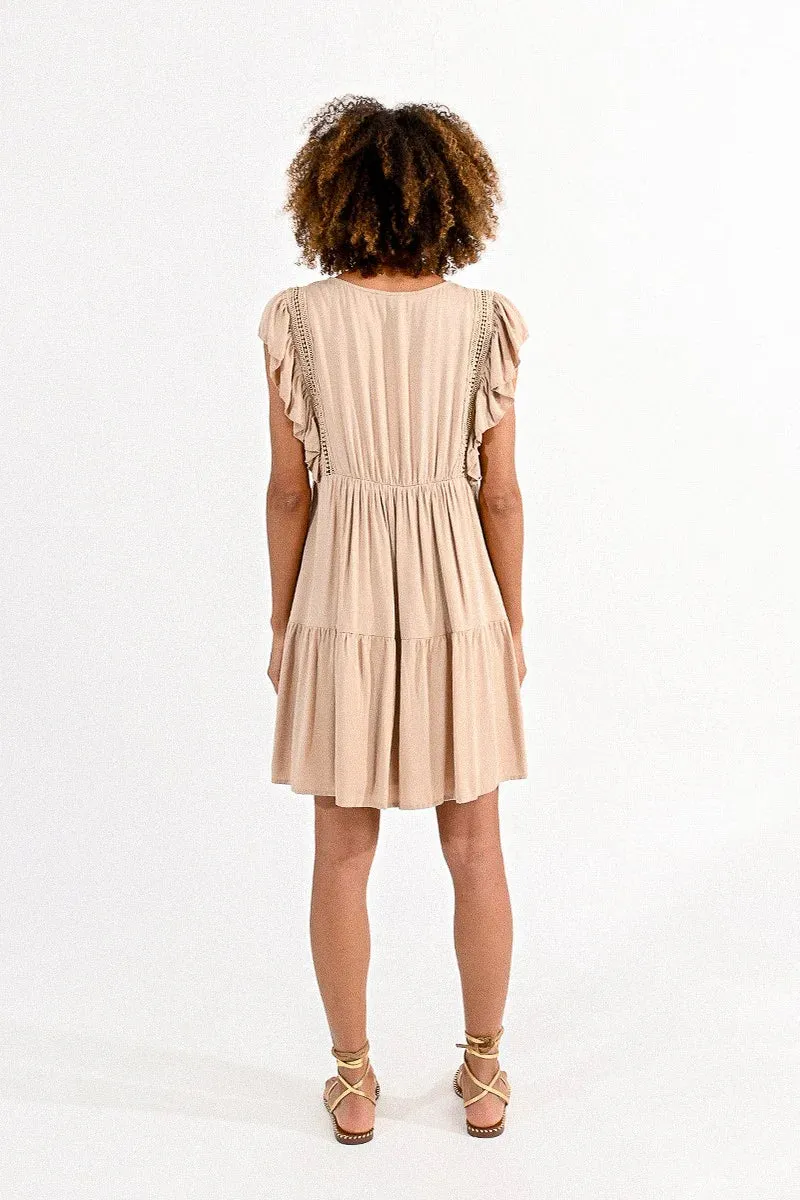 Molly Bracken Mini Flare Dress in Beige