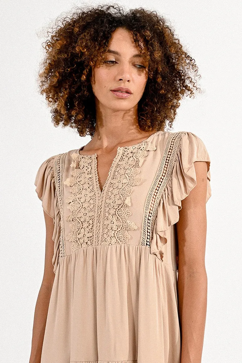 Molly Bracken Mini Flare Dress in Beige