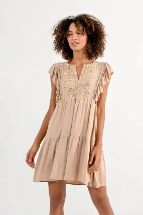 Molly Bracken Mini Flare Dress in Beige
