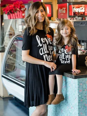 Mommy and Me Dresses Cotton Heart Letter Causal Black Short Sleeve Above Knee Mommy And Me Outfits Daily Matching Outfits