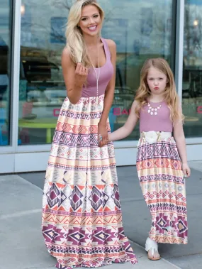 Mommy and Me Dresses Graphic Floral Color Block Street Print Black Pink Sky Blue Sleeveless Maxi Mommy And Me Outfits Active Matching Outfits