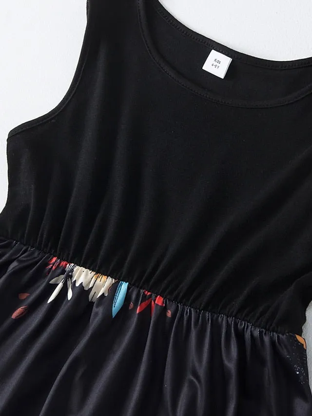 Mommy and Me Dresses Graphic Floral Color Block Street Print Black Pink Sky Blue Sleeveless Maxi Mommy And Me Outfits Active Matching Outfits