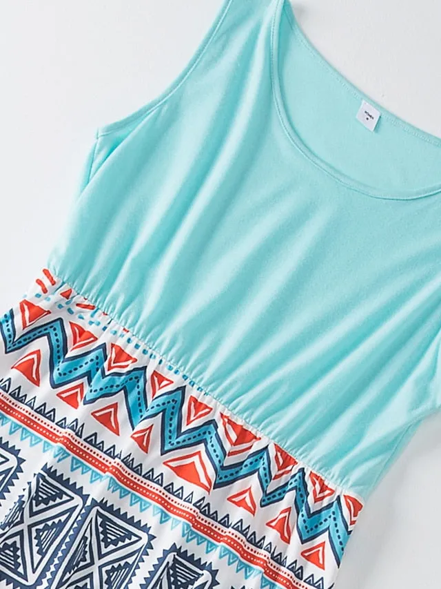 Mommy and Me Dresses Graphic Floral Color Block Street Print Black Pink Sky Blue Sleeveless Maxi Mommy And Me Outfits Active Matching Outfits
