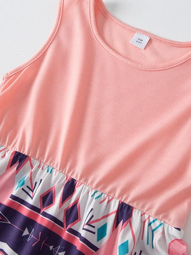 Mommy and Me Dresses Graphic Floral Color Block Street Print Black Pink Sky Blue Sleeveless Maxi Mommy And Me Outfits Active Matching Outfits