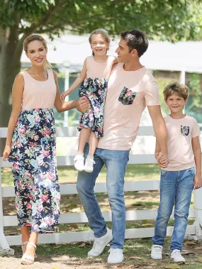 Mommy And Me Matching Outfits Family Dresses Floral Outdoor Pink Sleeveless Adorable Matching Outfits