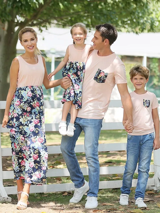 Mommy And Me Matching Outfits Family Dresses Floral Outdoor Pink Sleeveless Adorable Matching Outfits