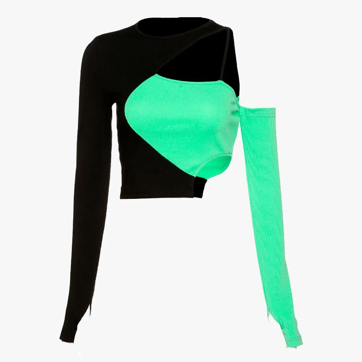 One Shoulder Asymmetric Green Top